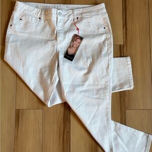 Laurie Felt Silky Ankle Skinny With Zipper White Jeans 34” Waist New With Tags